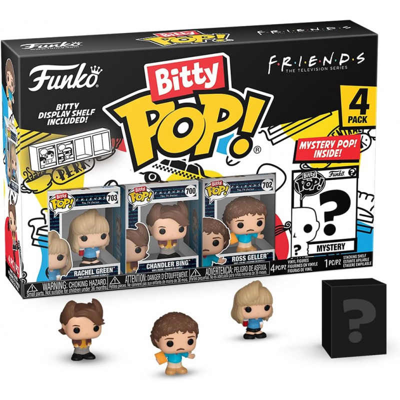 Bitty Pop 4 Pack 2.5cm Friends - Rachel Gree (80’s Hair) + Chandler Bing (80’s Hair) + Ross Geller (80’s Hair) + ?