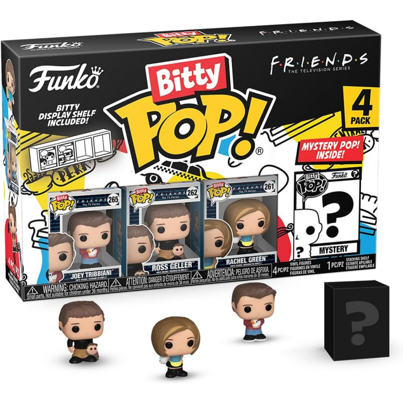 Bitty Pop  4 Pack 2.5cm Friends - Joey Tribbiani +Ross Geller + Rachel Green + ?