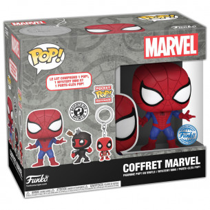 Funko Pop EXCLUSIVEl BOX Spiderman + Llavero + Mistery Mini Deadpool