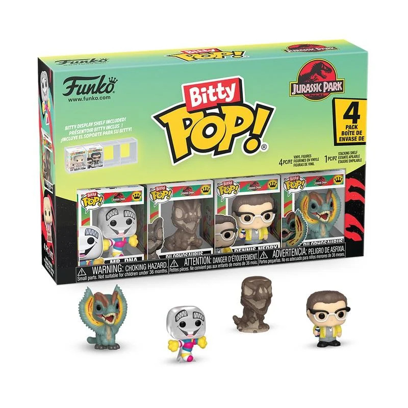 PRE-PEDIDO Bitty Pop 4 Pack 2.5cm - Mr. DNA + Dennis Nedry + Dilophosaurus + Figura Bitty Pop! sorpresa - Jurassic Park